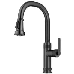 Industrial Pull-Down Single Handle Kitchen Faucet in Spot-Free Black Stainless Steel
