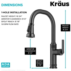 Industrial Pull-Down Single Handle Kitchen Faucet in Spot-Free Black Stainless Steel