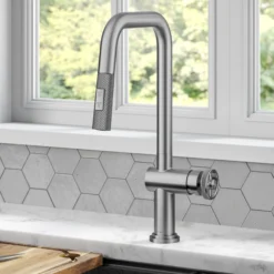 Industrial Pull-Down Single Handle Kitchen Faucet in Spot-Free Stainless Steel