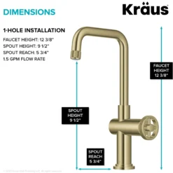 Industrial Single Handle Kitchen Bar Faucet in Brushed Gold