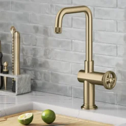 Industrial Single Handle Kitchen Bar Faucet in Brushed Gold