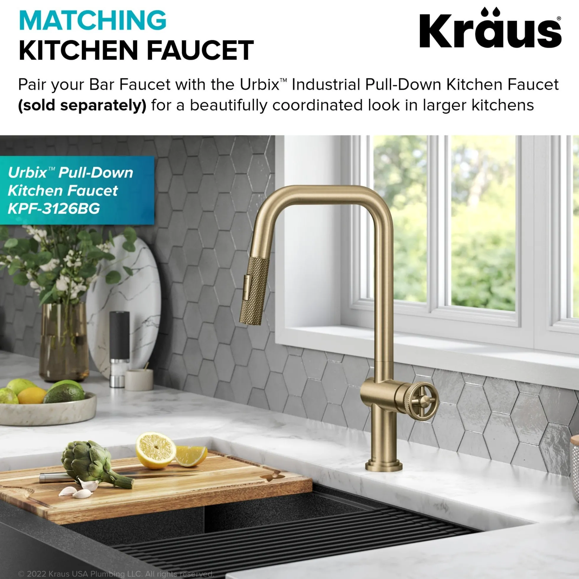 Industrial Single Handle Kitchen Bar Faucet in Brushed Gold