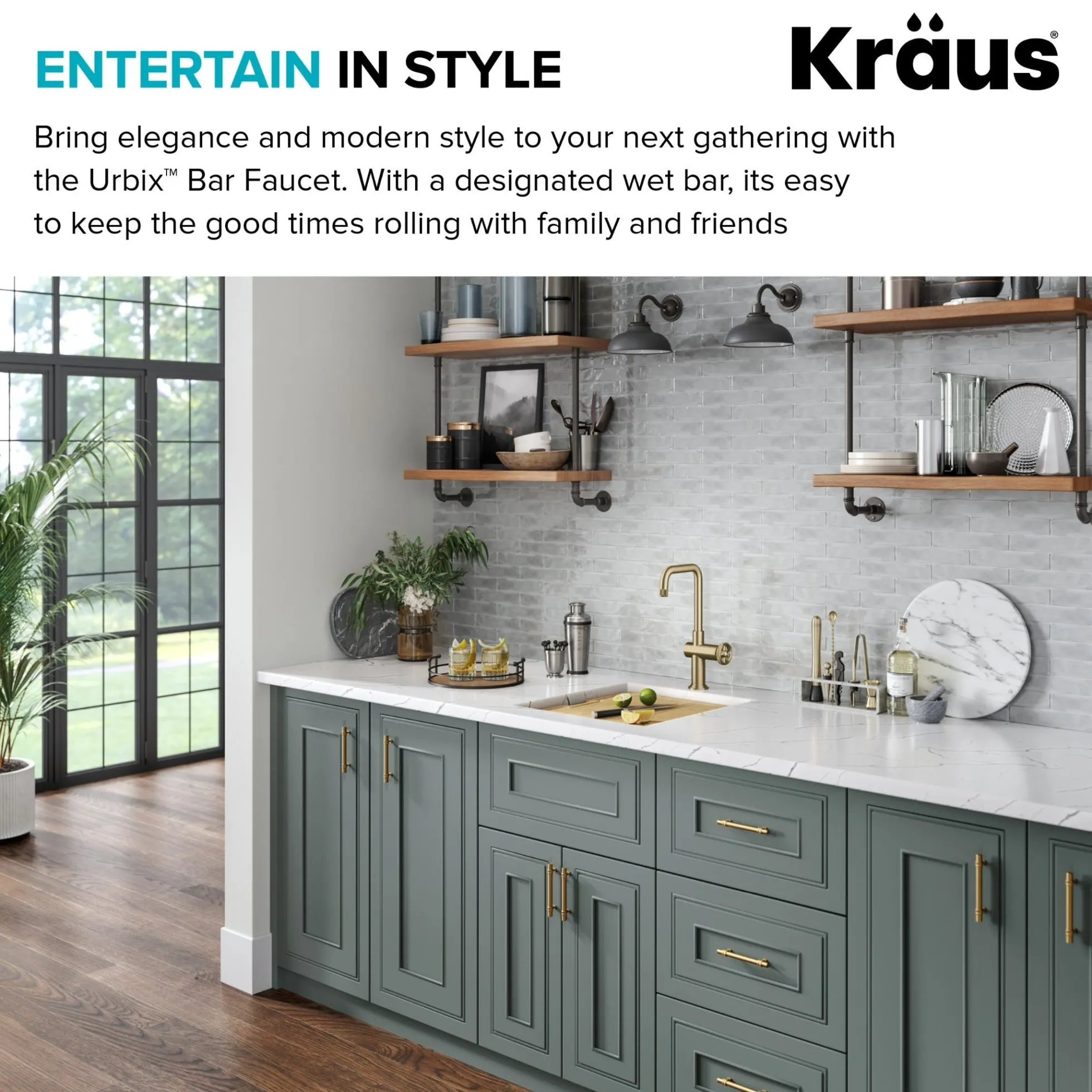 Industrial Single Handle Kitchen Bar Faucet in Brushed Gold