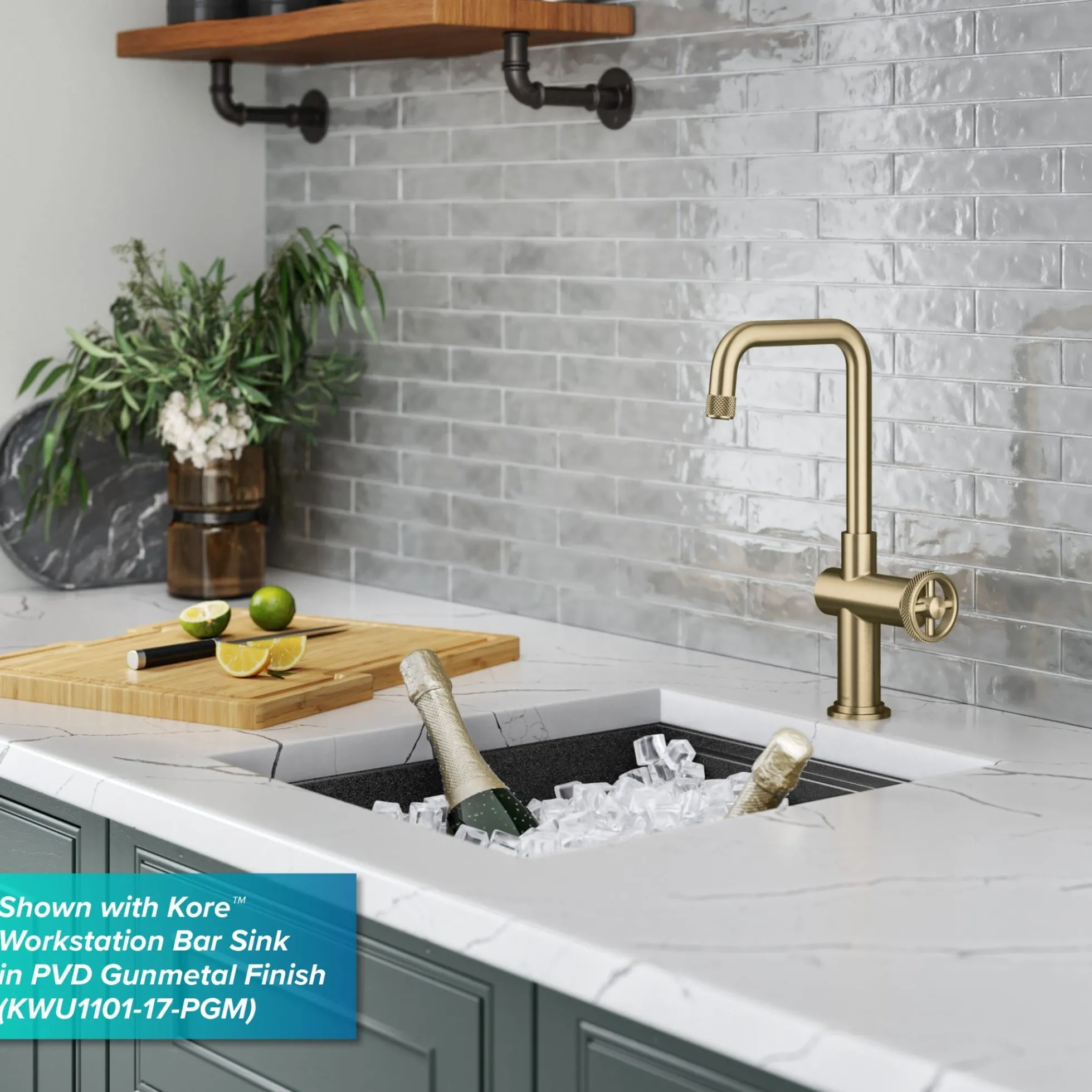 Industrial Single Handle Kitchen Bar Faucet in Brushed Gold