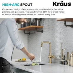 Industrial Single Handle Kitchen Bar Faucet in Brushed Gold