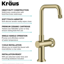 Industrial Single Handle Kitchen Bar Faucet in Brushed Gold