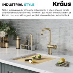 Industrial Single Handle Kitchen Bar Faucet in Brushed Gold