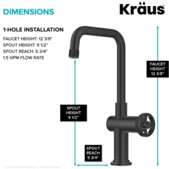 Industrial Single Handle Kitchen Bar Faucet in Faucet in Matte Black