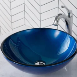 Irruption Blue Glass Vessel 16 1/2" Bathroom Sink