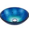 Irruption Blue Glass Vessel 16 1/2" Bathroom Sink w/ Pop-Up Drain in Satin Nickel