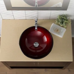 Irruption Red Glass Vessel 16 1/2" Bathroom Sink