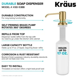 Kitchen Soap and Lotion Dispenser in Brushed Brass