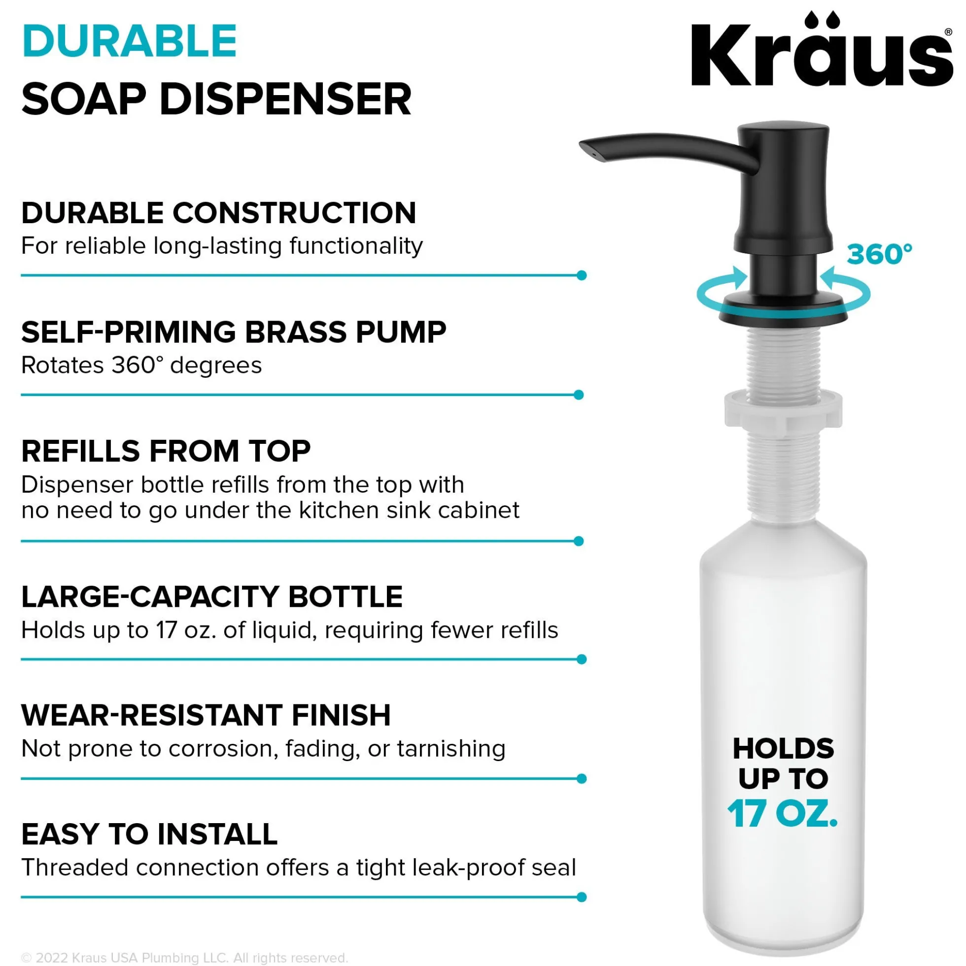 Kitchen Soap and Lotion Dispenser in Matte Black