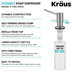 Kitchen Soap and Lotion Dispenser in Spot Free Stainless Steel