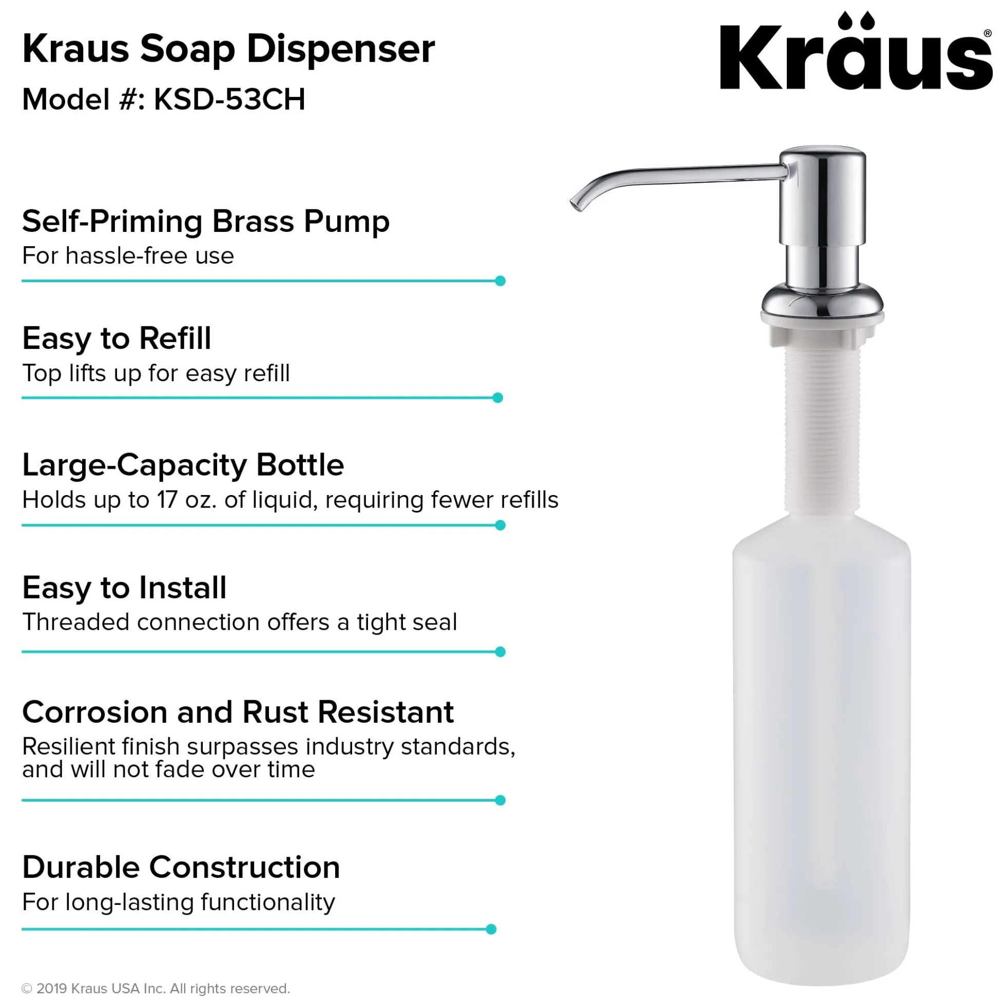 Kitchen Soap and Lotion Dispenser in Chrome
