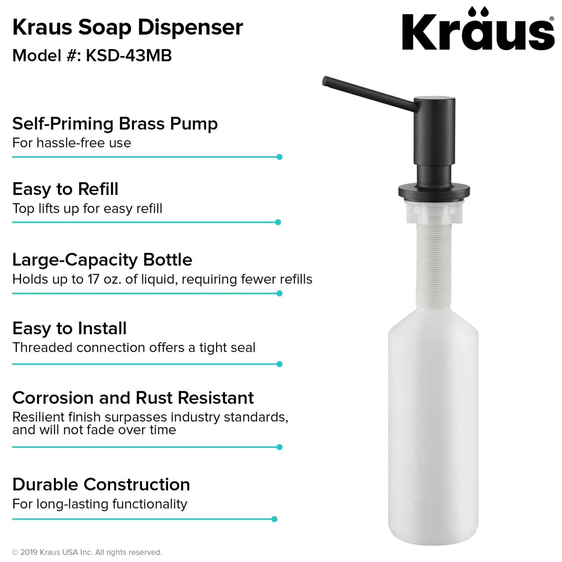 Kitchen Soap and Lotion Dispenser in Matte Black