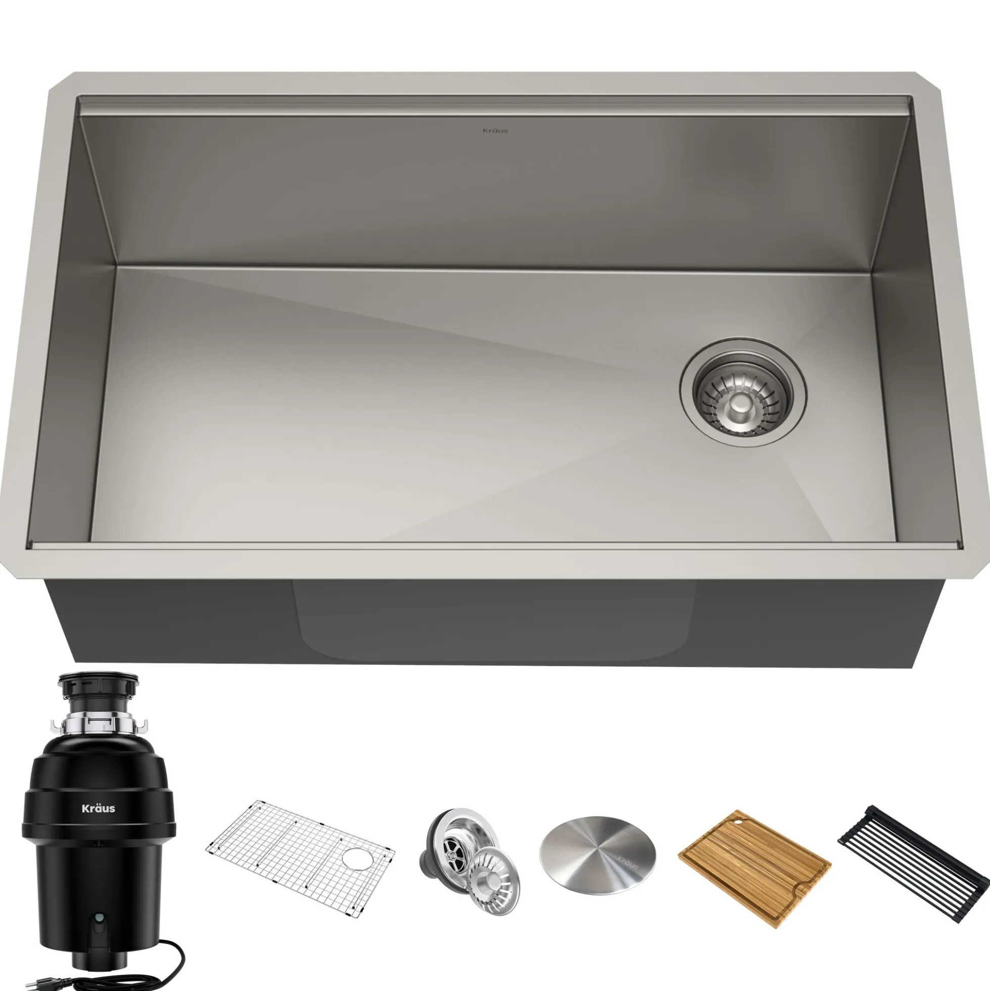 Kore™ Workstation 32-inch Undermount 16 Gauge Single Bowl Stainless Steel Kitchen Sink with WasteGuard™ 1 HP Continuous Feed Garbage Disposal