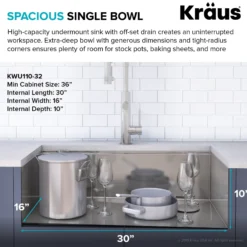 Kore™ Workstation 32-inch Undermount 16 Gauge Single Bowl Stainless Steel Kitchen Sink with WasteGuard™ 1 HP Continuous Feed Garbage Disposal