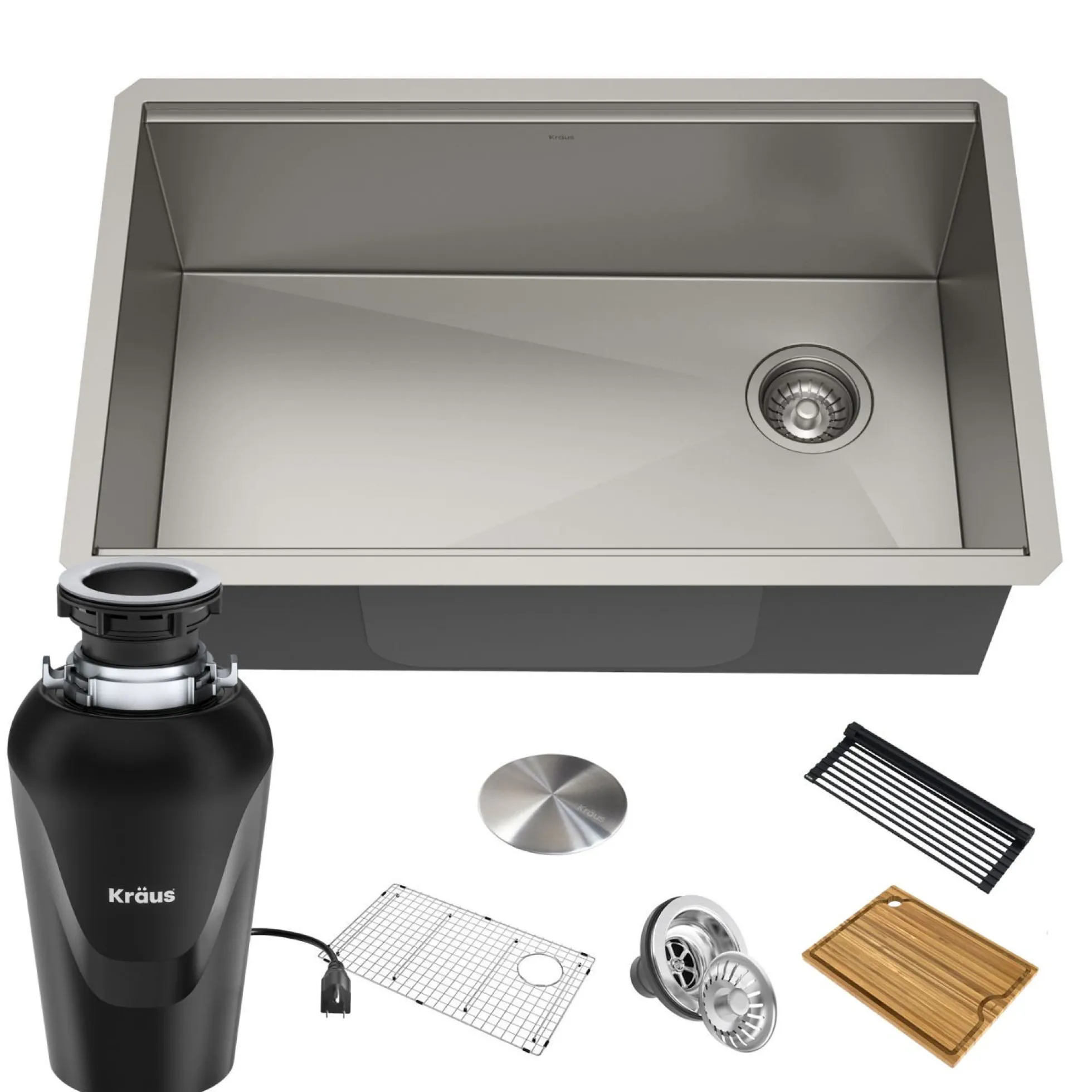 Kore™ Workstation 30-inch Undermount 16 Gauge Single Bowl Stainless Steel Kitchen Sink with Accessories (Pack of 5) with WasteGuard™ Continuous Feed Garbage Disposal