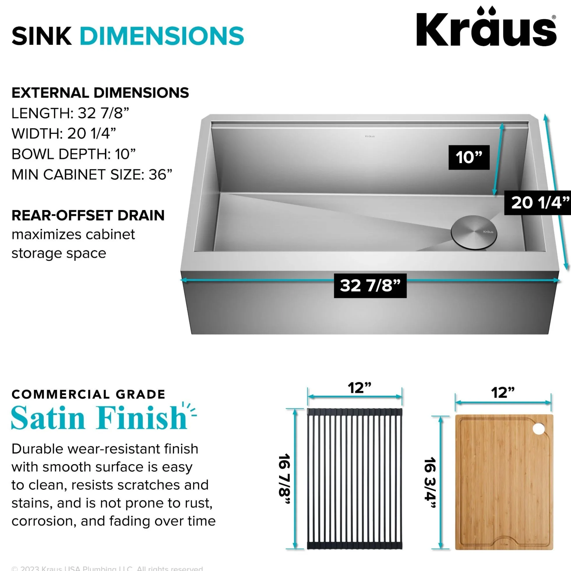 33" Modern Farmhouse Workstation 16 Gauge Single Bowl Stainless Steel Kitchen Sink with Accessories
