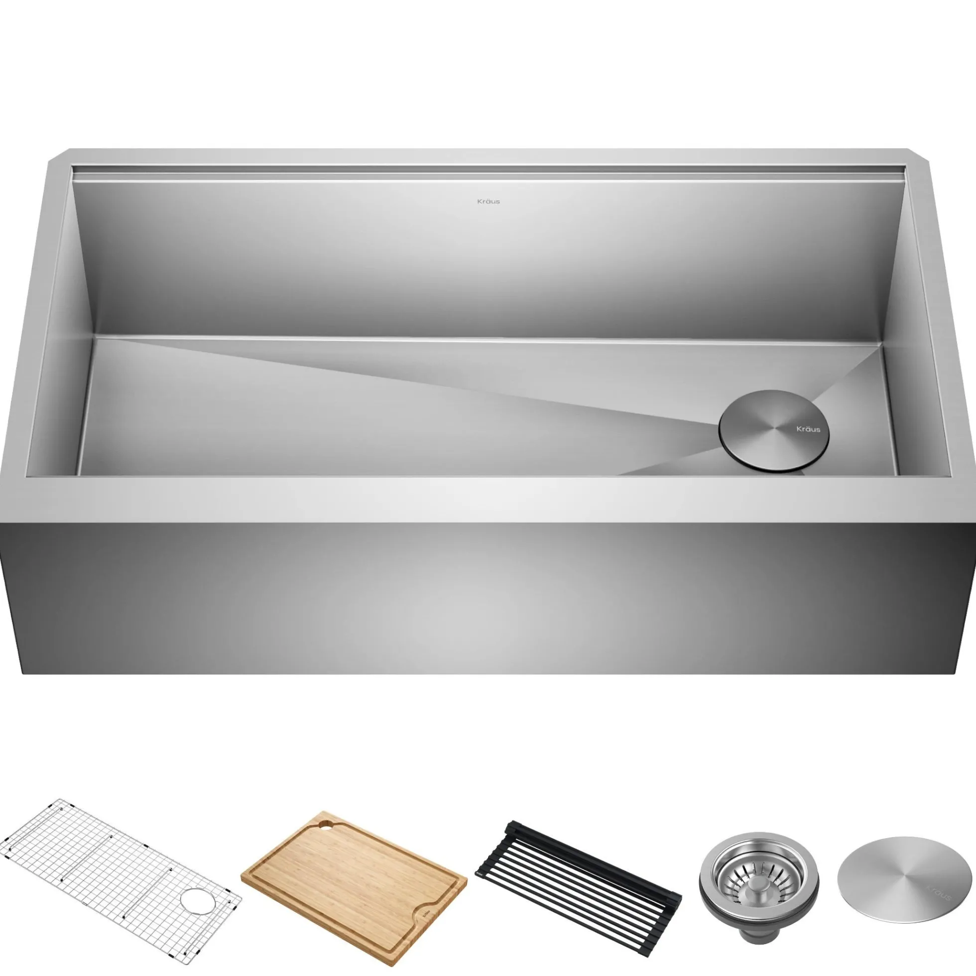 36" Modern Farmhouse Workstation 16 Gauge Single Bowl Stainless Steel Kitchen Sink with Accessories