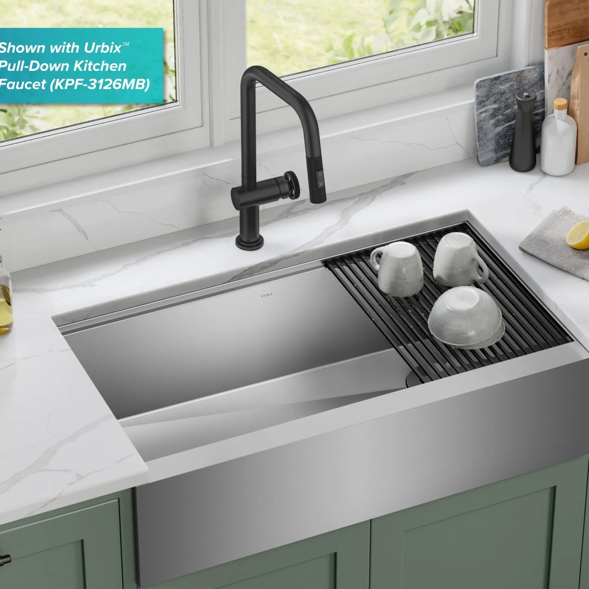 36" Modern Farmhouse Workstation 16 Gauge Single Bowl Stainless Steel Kitchen Sink with Accessories