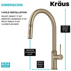 Modern Industrial Pull-Down Single Handle Kitchen Faucet in Brushed Gold