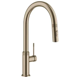 Modern Industrial Pull-Down Single Handle Kitchen Faucet in Brushed Gold