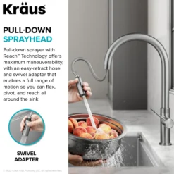 Modern Industrial Pull-Down Single Handle Kitchen Faucet in Spot Free Stainless Steel