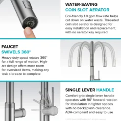 Modern Industrial Pull-Down Single Handle Kitchen Faucet in Spot Free Stainless Steel