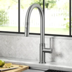 Modern Industrial Pull-Down Single Handle Kitchen Faucet in Spot Free Stainless Steel