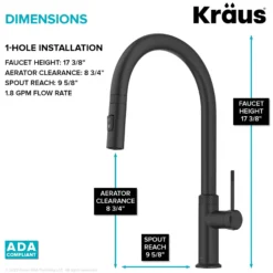 Modern Industrial Pull-Down Single Handle Kitchen Faucet in Matte Black