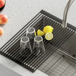 Multipurpose Over Sink Roll-Up Dish Drying Rack in Black