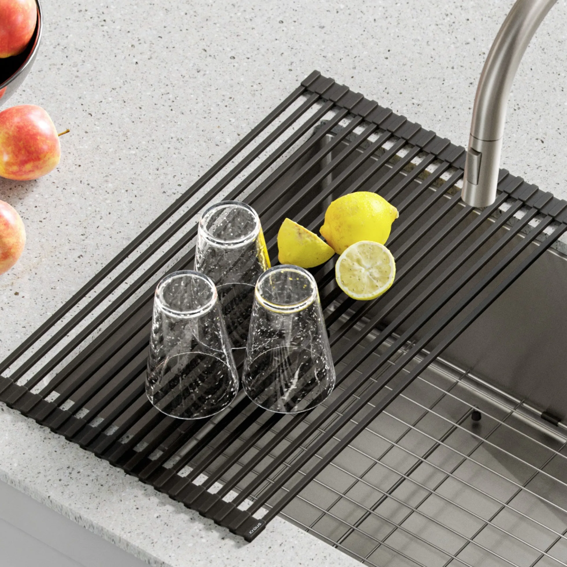 Multipurpose Over-Sink Roll-Up Dish Drying Rack in Dark Grey