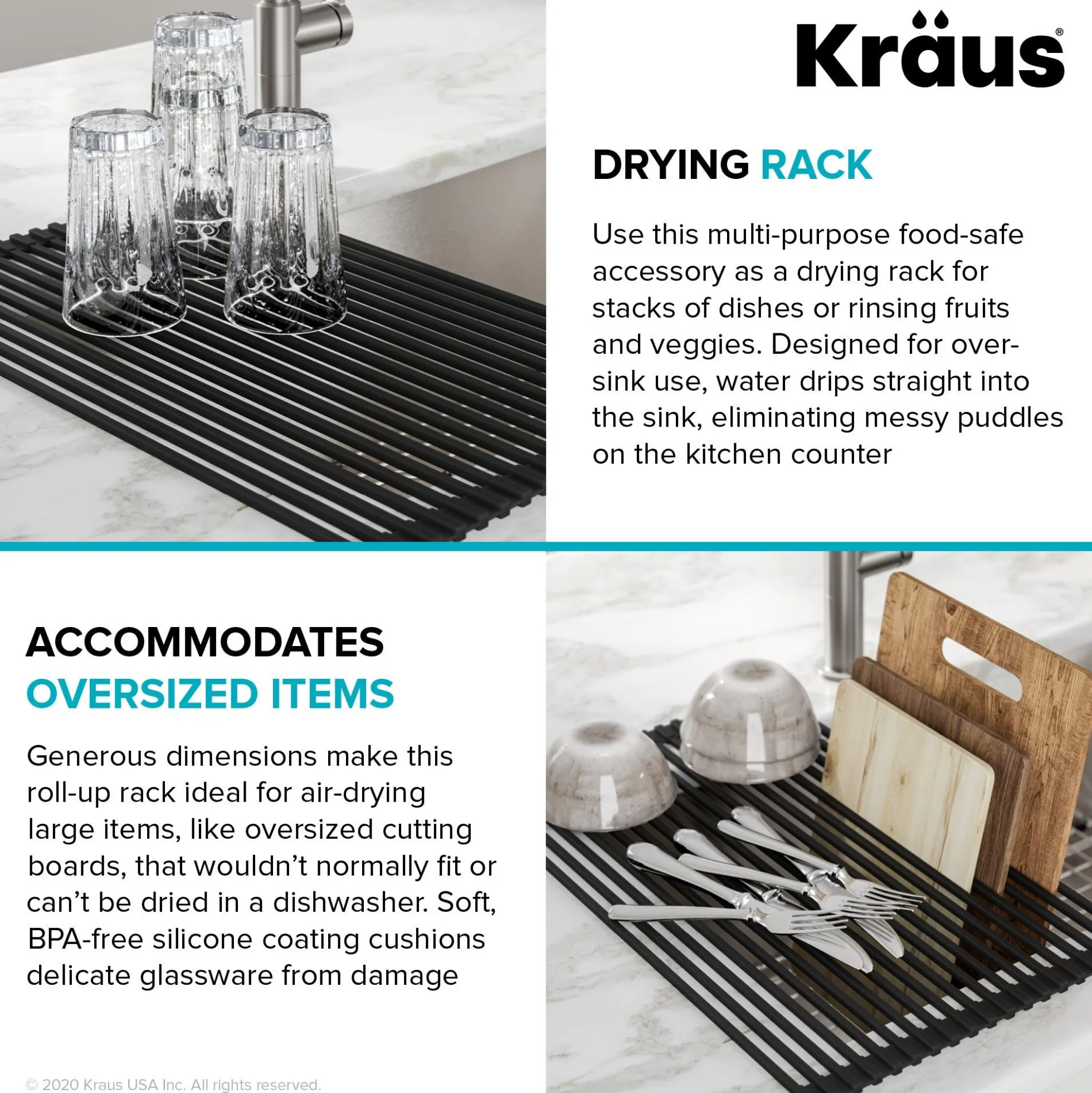Multipurpose Over-Sink Roll-Up Dish Drying Rack in Dark Grey