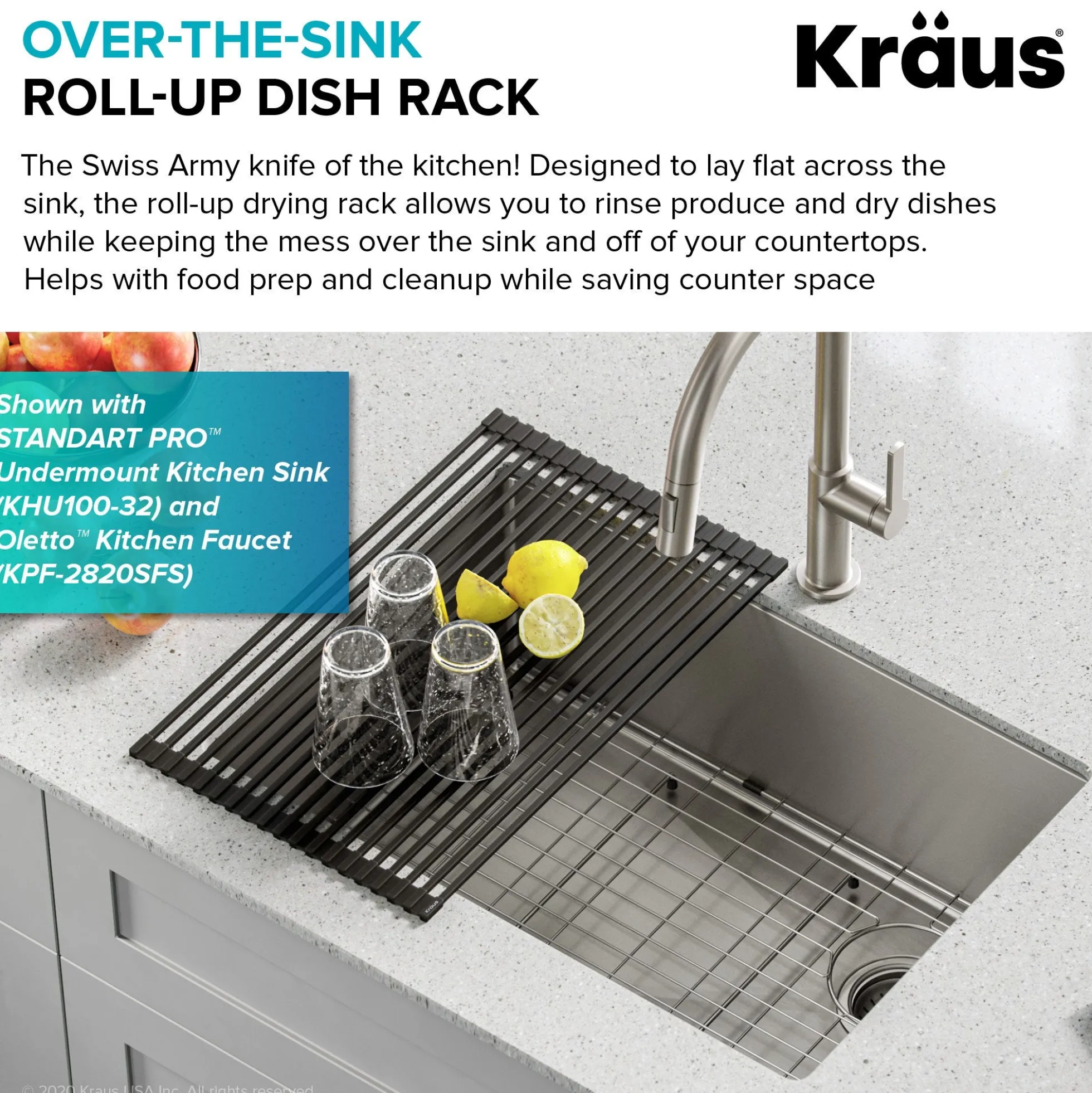 Multipurpose Over-Sink Roll-Up Dish Drying Rack in Dark Grey