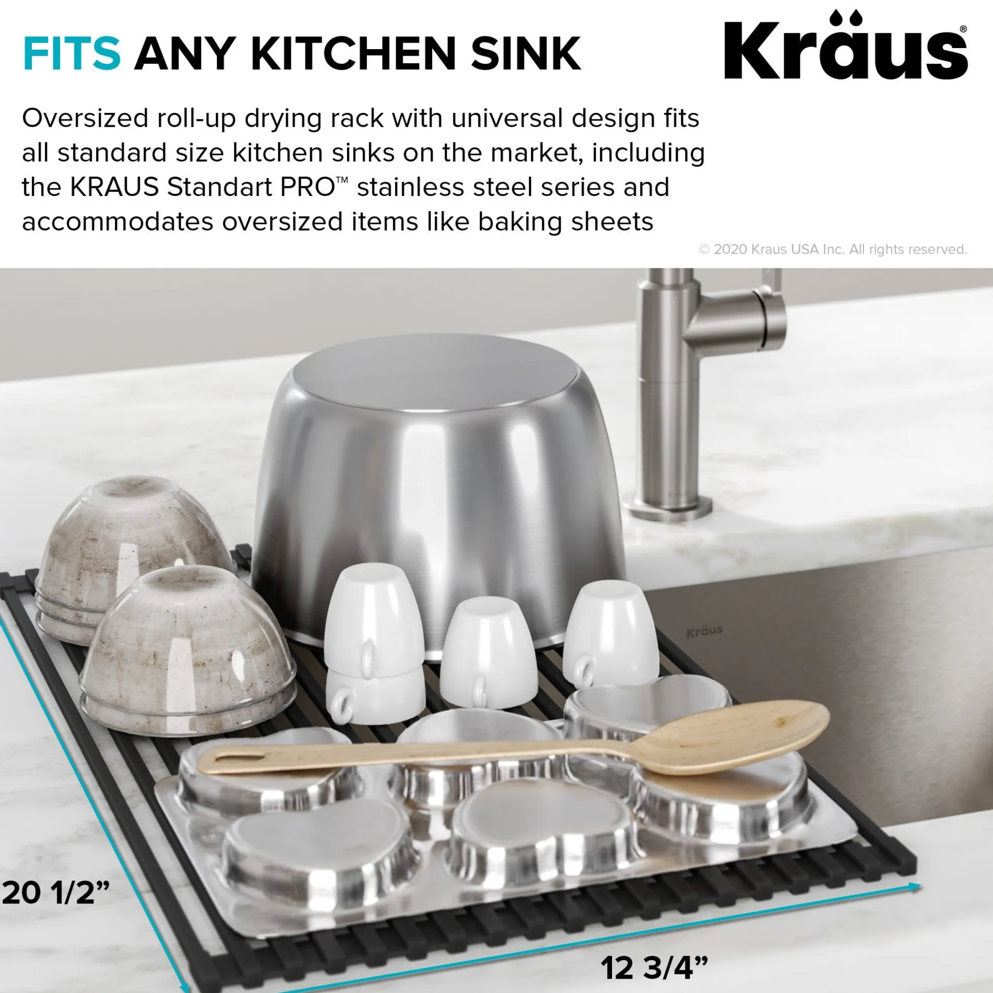 Multipurpose Over-Sink Roll-Up Dish Drying Rack in Dark Grey