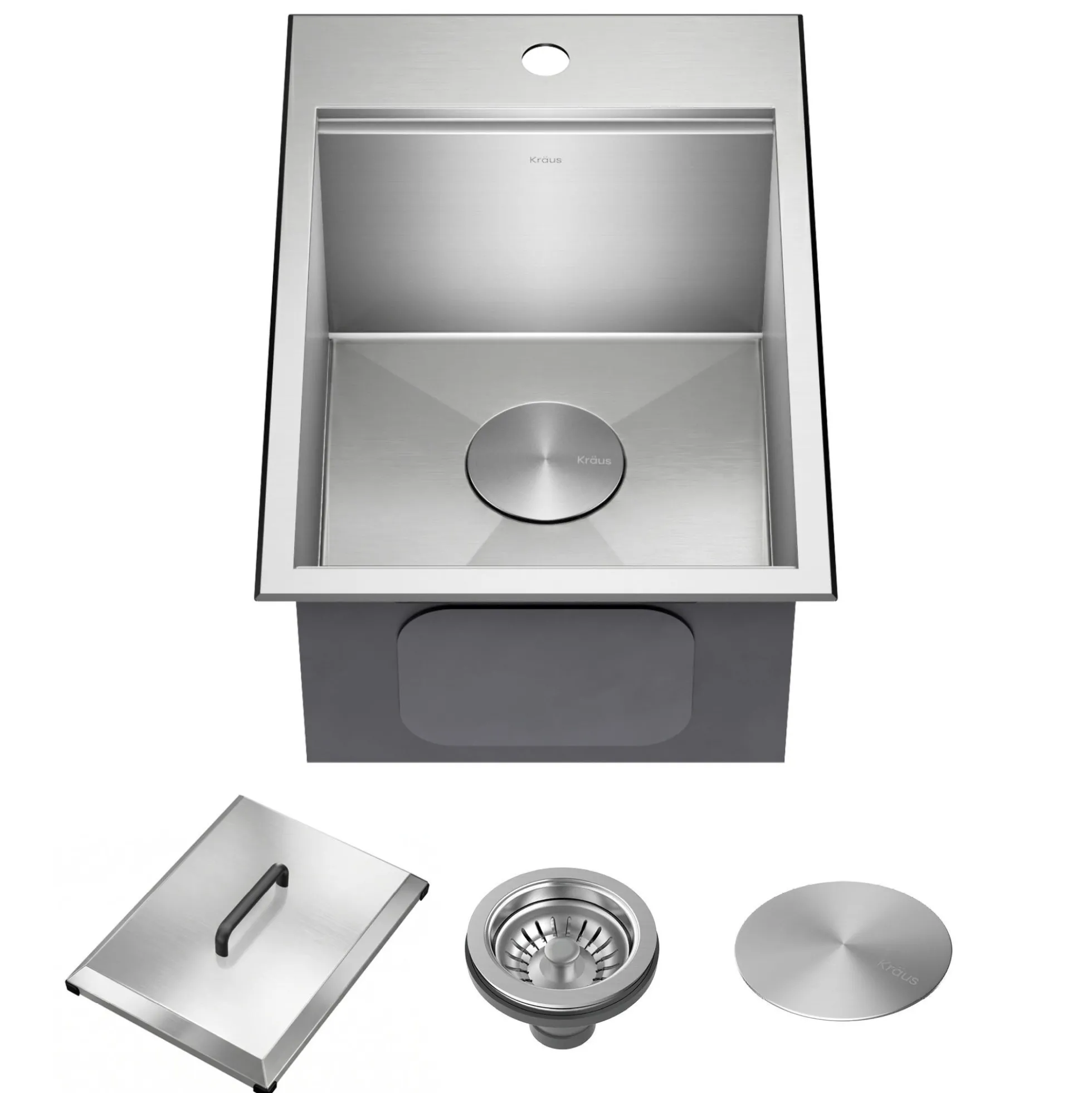 15” Outdoor Drop In / Top Mount 16-Gauge Marine Grade T-316 Stainless Steel Single Bowl Workstation Kitchen Sink with Outdoor Sink Cover