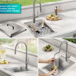 15” Outdoor Drop In / Top Mount 16-Gauge Marine Grade T-316 Stainless Steel Single Bowl Workstation Kitchen Sink with Outdoor Sink Cover