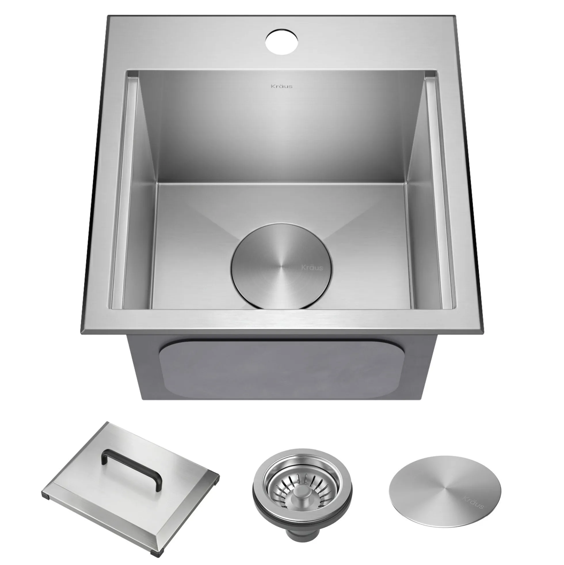 15” Outdoor Drop In / Top Mount 16-Gauge Marine Grade T-316 Stainless Steel Single Bowl Workstation Kitchen Sink with Outdoor Sink Cover