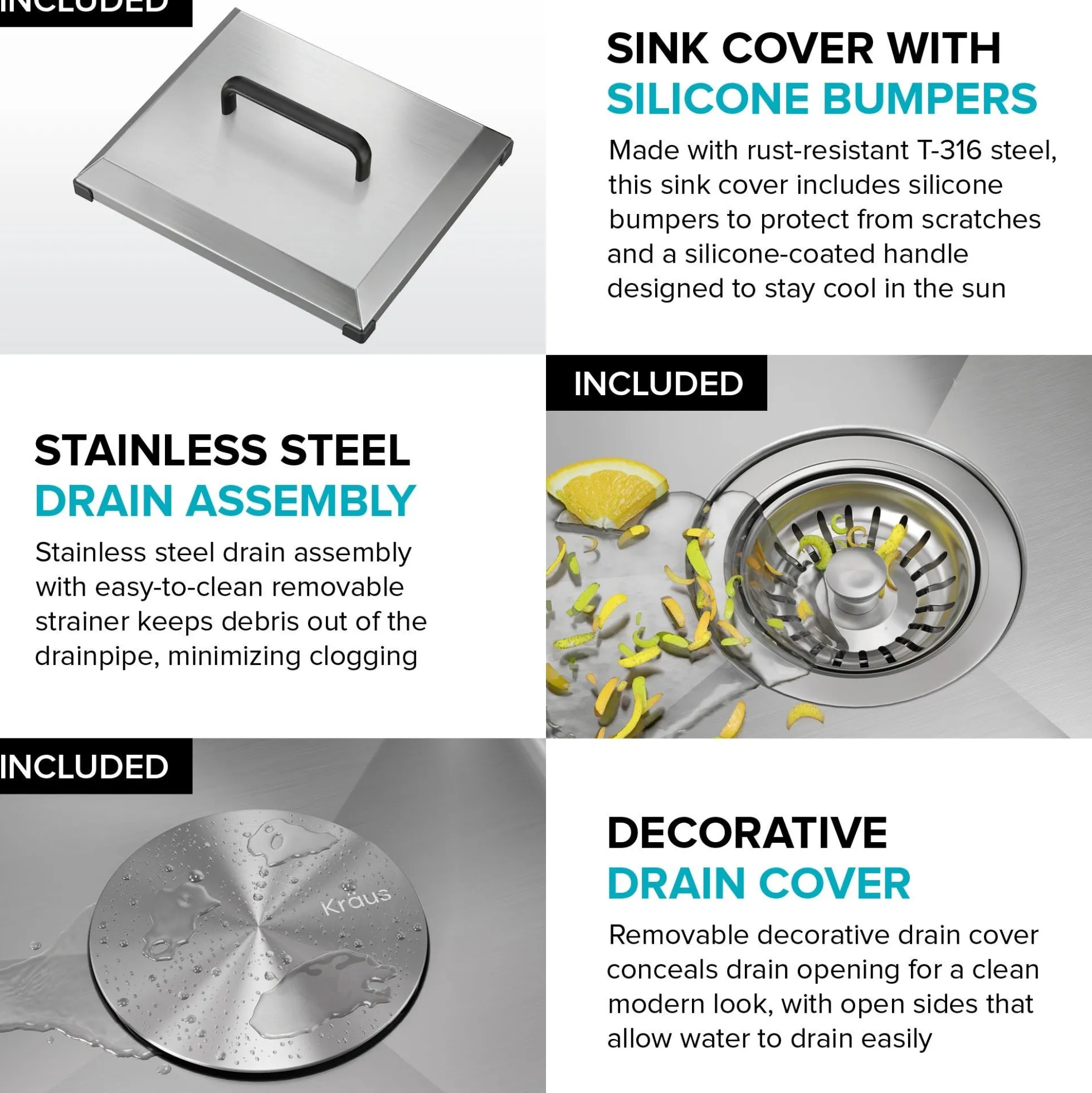15” Outdoor Drop In / Top Mount 16-Gauge Marine Grade T-316 Stainless Steel Single Bowl Workstation Kitchen Sink with Outdoor Sink Cover
