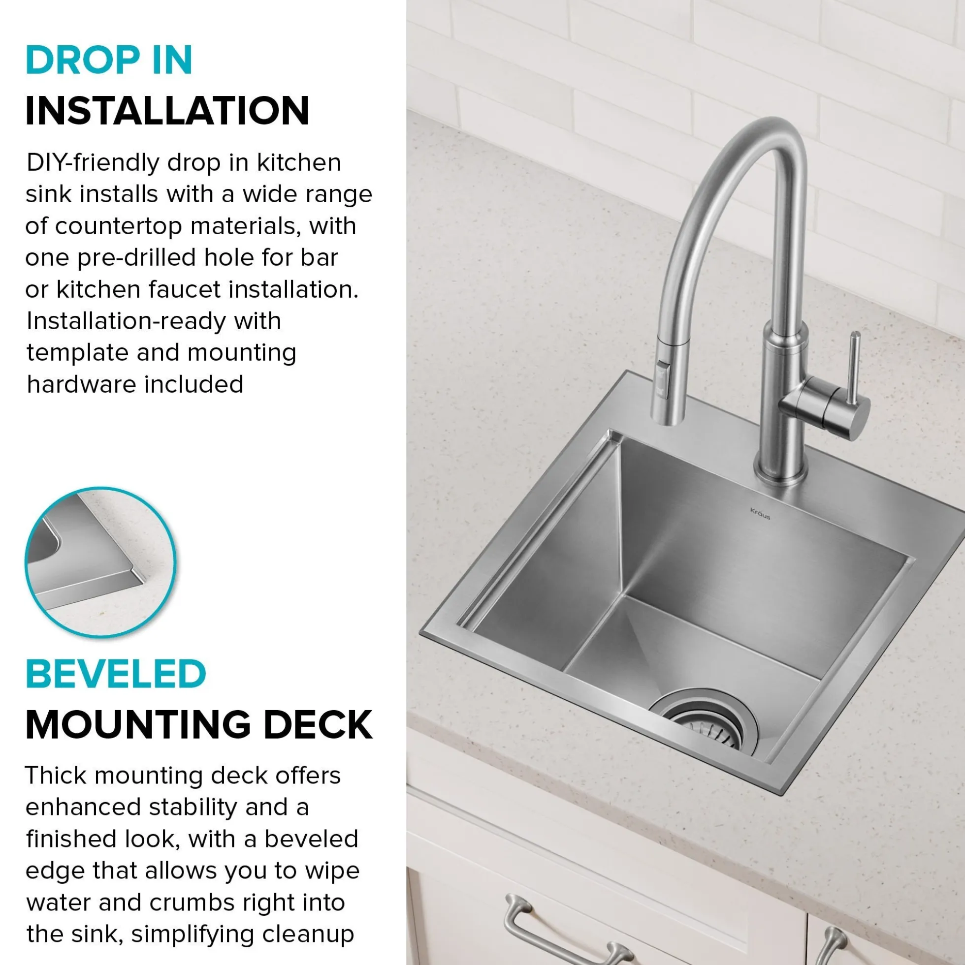 15” Outdoor Drop In / Top Mount 16-Gauge Marine Grade T-316 Stainless Steel Single Bowl Workstation Kitchen Sink with Outdoor Sink Cover