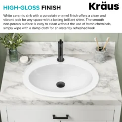 22” Oval Porcelain CeramicSelf-Rimming Drop-InTop MountBathroom Sinkin Whitewith OverflowDrain