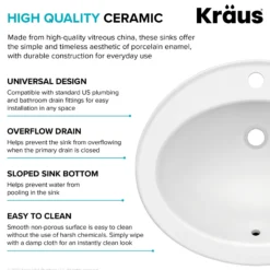22” Oval Porcelain CeramicSelf-Rimming Drop-InTop MountBathroom Sinkin Whitewith OverflowDrain