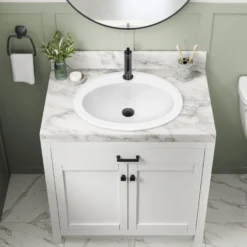 22” Oval Porcelain CeramicSelf-Rimming Drop-InTop MountBathroom Sinkin Whitewith OverflowDrain