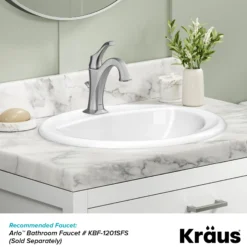 20 1/2” Oval Porcelain CeramicSelf-Rimming Drop-InTop MountBathroom Sinkin Whitewith OverflowDrain
