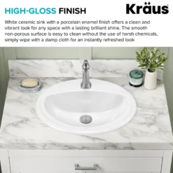 20 1/2” Oval Porcelain CeramicSelf-Rimming Drop-InTop MountBathroom Sinkin Whitewith OverflowDrain