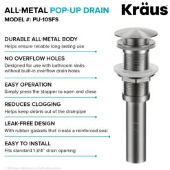 Pop-Up Drain for Bathroom Sinkwithout Overflow in Spot-Free Stainless Steel