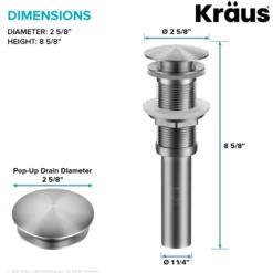 Pop-Up Drain for Bathroom Sinkwithout Overflow in Spot-Free Stainless Steel