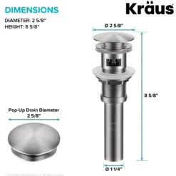 Pop-Up Drain for Bathroom Sink with Overflow in Spot-Free Stainless Steel